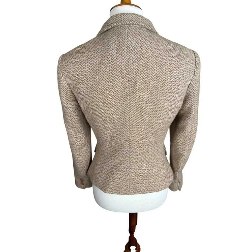 Ralph Lauren Collection Blazer Womens 6 Tan Herringbone Wool Cashmere Luxury - Picture 2 of 13